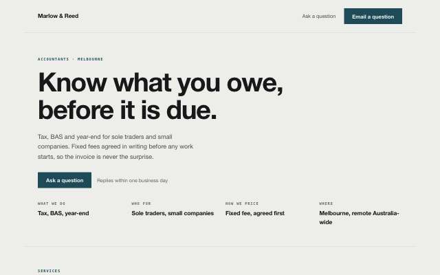 Slow Reveal — the credential-led page in this direction