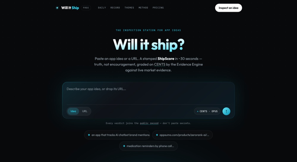 The Will It Ship home page